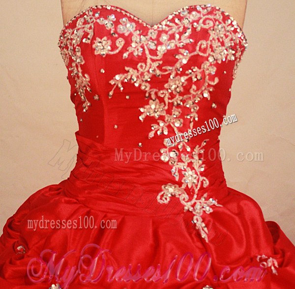 Red Rhinestones and Pick-Ups Decorated Taffeta Quinceanera Dresses